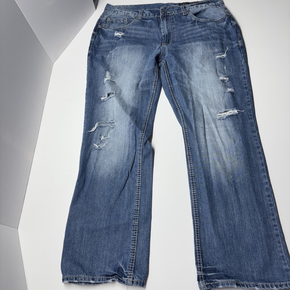 TK Axel‎ Treadwell Relaxed Straight Leg 36X32 Distressed Premium Blue Jeans